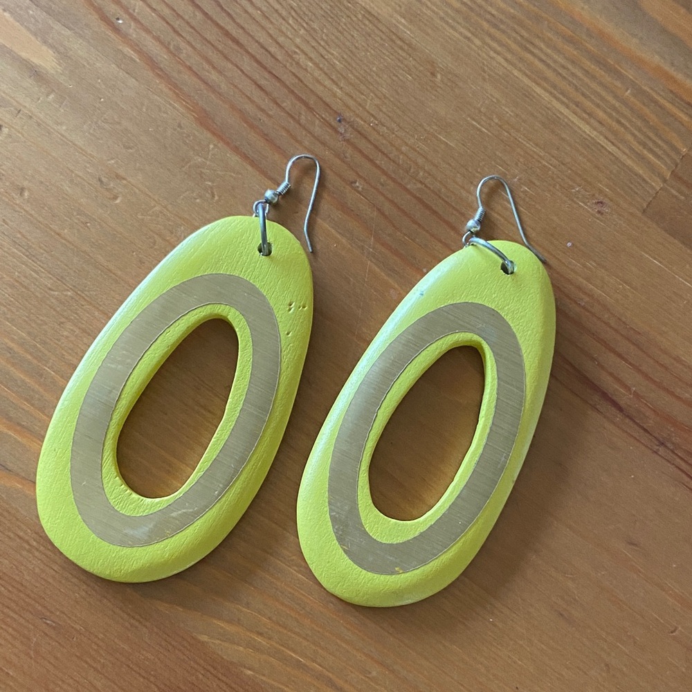 Yellow and Gold Oval Earrings